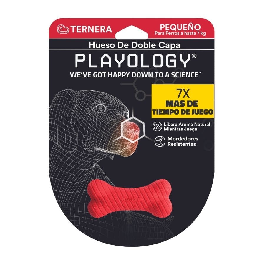 Playology Hueso de juguete doble capa con aroma a carne