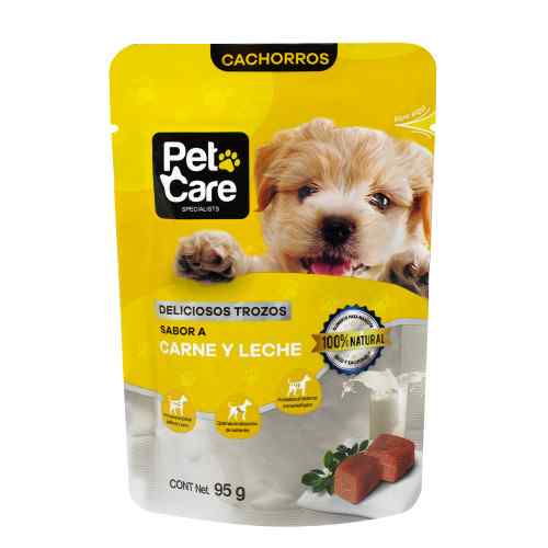 Pet Care Pouches Cachorro Sabor Carne Y Leche 95 g, , large image number null