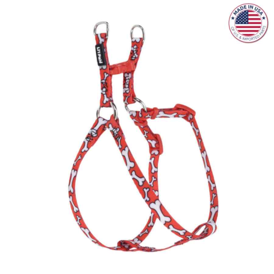 Coastal Li'l Pals Comfort Wrap Adjustable Dog Harness, Red And White Bones, Small 3/8" X 08" 14", , large image number null