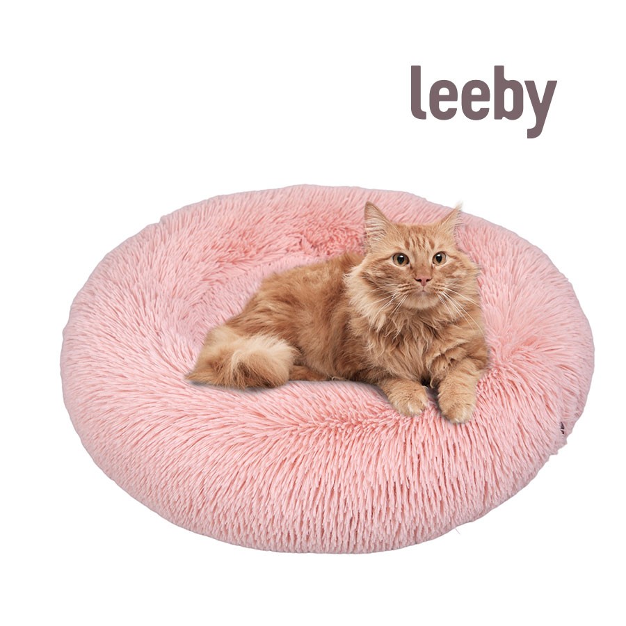 Leeby Cama Donut Antiestrés de Pelo Rosa para gatos