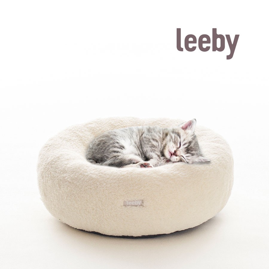 Leeby Cama Redonda Desenfundable Blanca con Ovejitas para gatitos