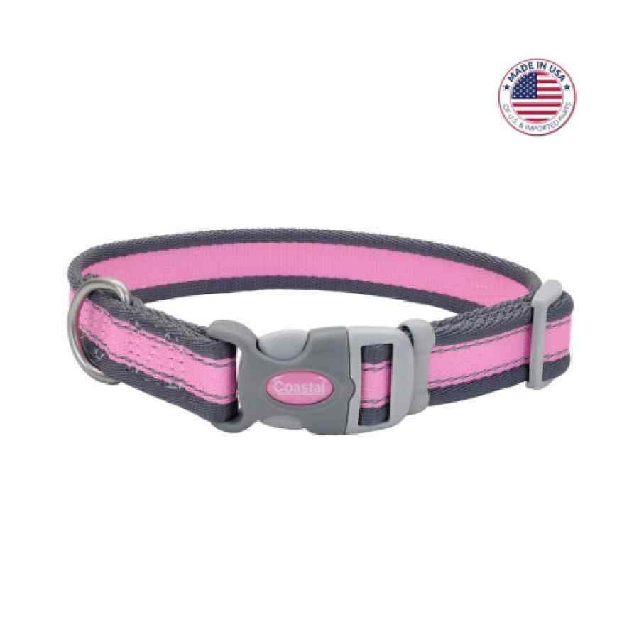 Coastal Pro Reflective Adjustable Dog Collar, Bright Pink With Grey
