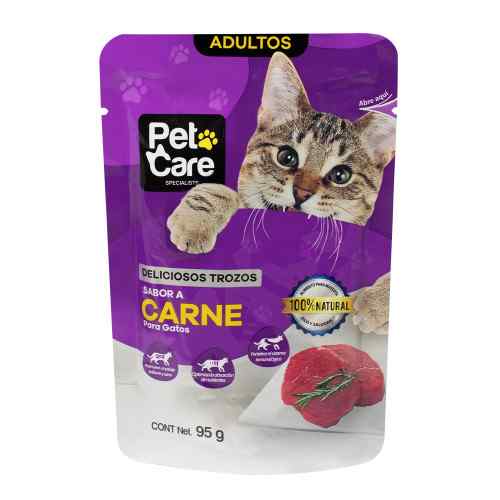 Pet Care Pouches Gato Sabor Carne 95g, , large image number null